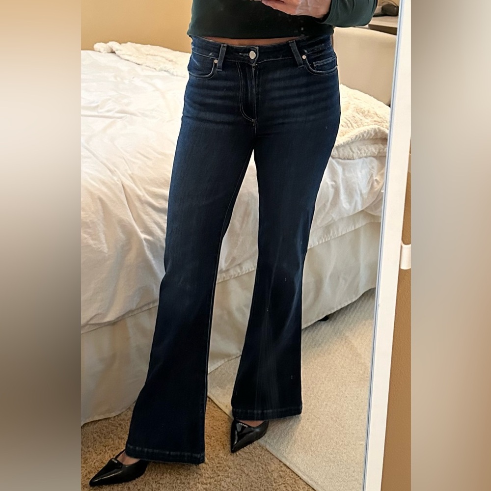 PAIGE Dark Indigo Flare Jeans - Picture 2 of 3